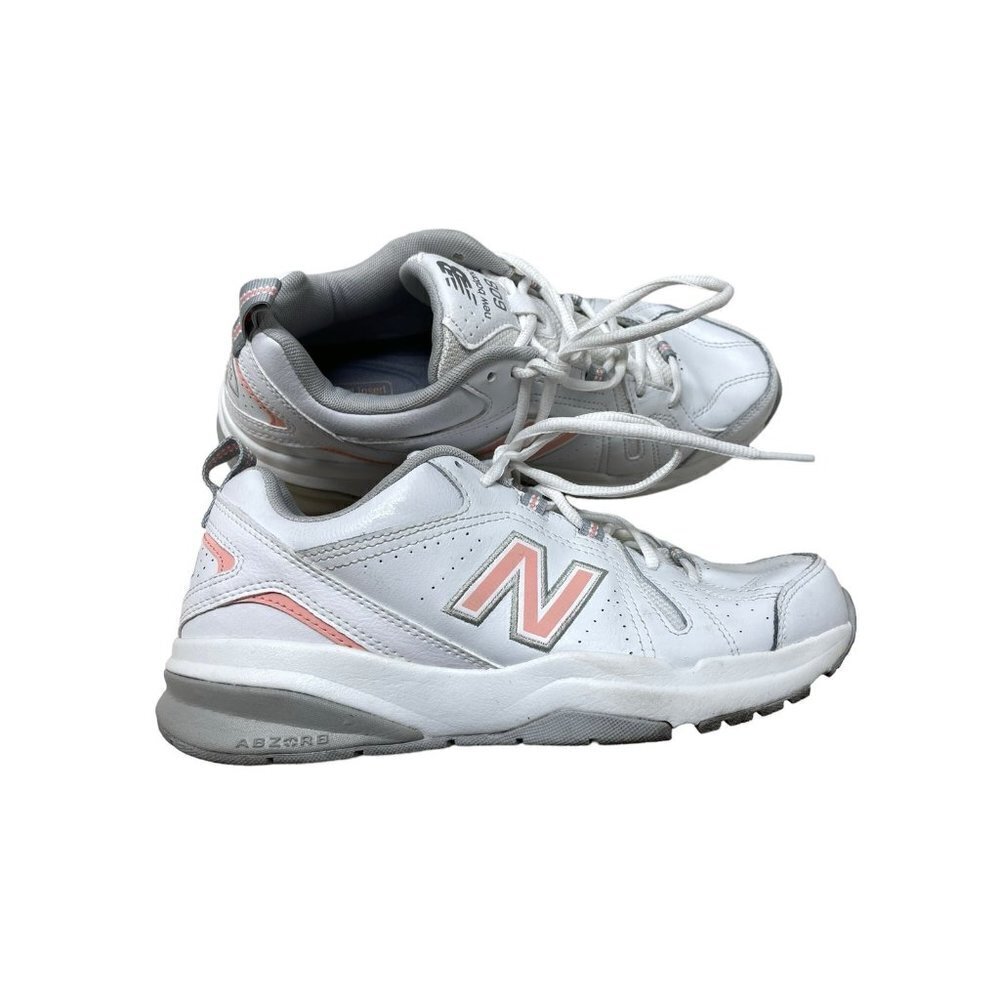 New Balance Women's 608 V5 Casual Comfort Cross Trainer White/Pink Size 9 D Wide